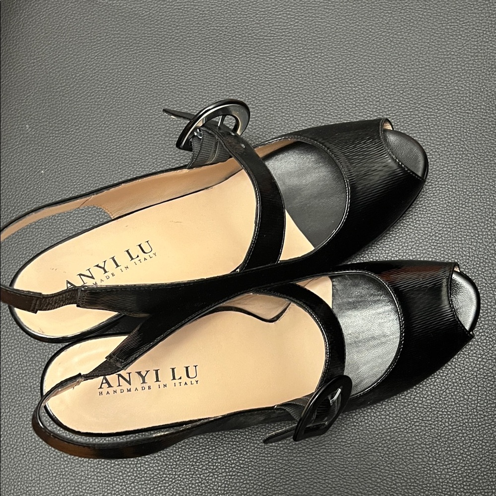 Anyi Lu Black Peep-Toe Heels